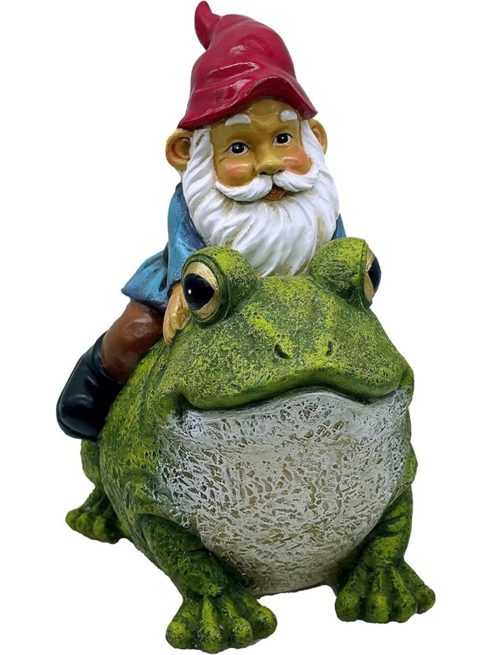 Charming Garden Gnome on Frog Statue | Outdoor Decor for Lawn & Garden